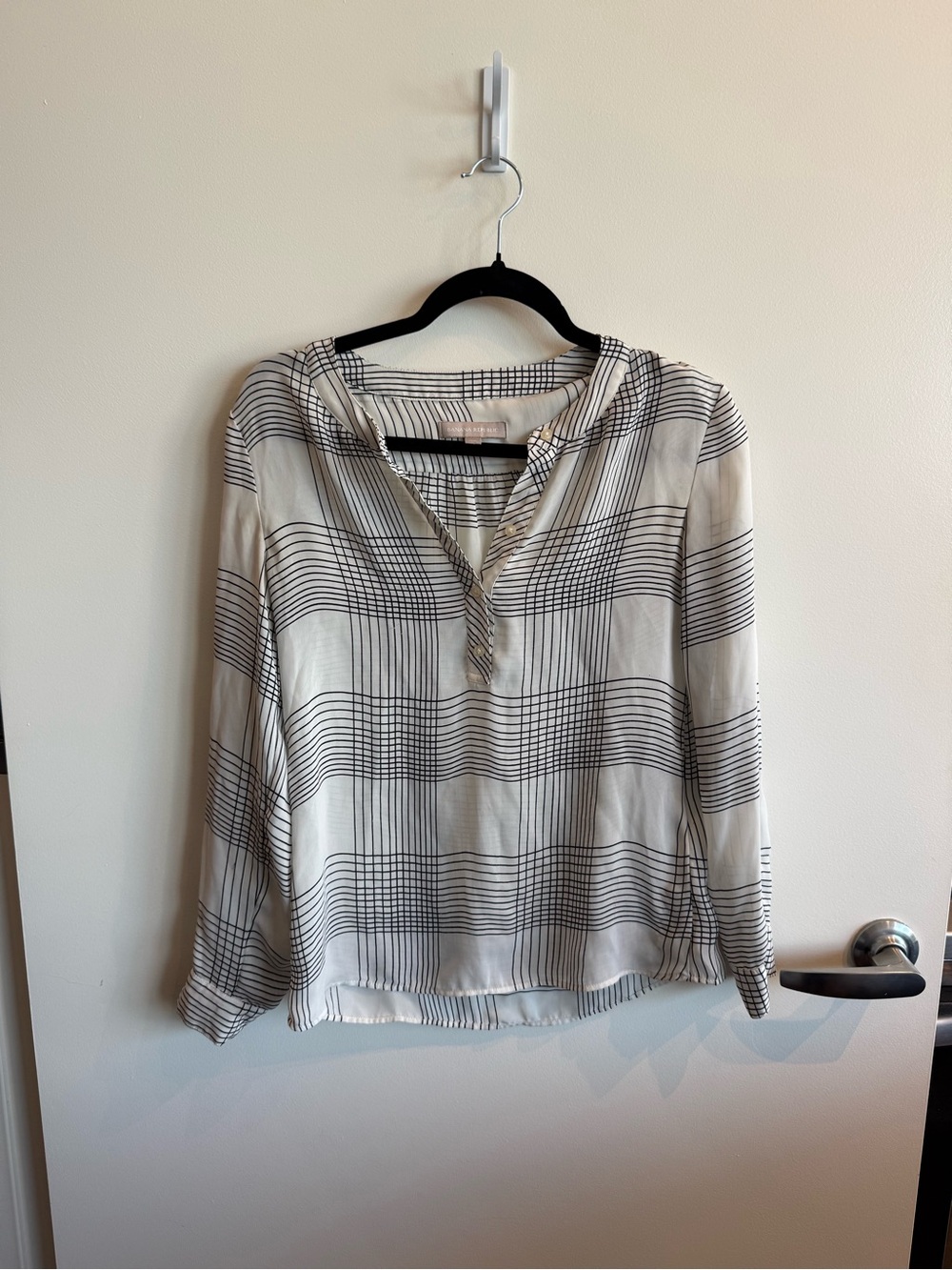 Banana Republic Cream and Black Plaid Button-Down Blouse